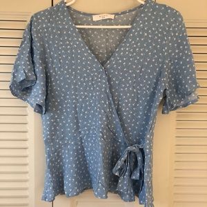 Elodie blue floral wrap tie top